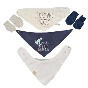 Babies’ Bibs & Hand Mitts. There Are 3 Different Bibs And 2 Pairs Of Hand Mitts.